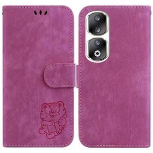 For Honor 90 Pro Little Tiger Embossed Leather Phone Case(Rose Red)