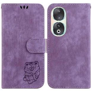 For Honor 90 Little Tiger Embossed Leather Phone Case(Purple)