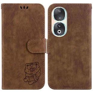 For Honor 90 Little Tiger Embossed Leather Phone Case(Brown)