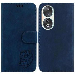 For Honor 90 Little Tiger Embossed Leather Phone Case(Dark Blue)
