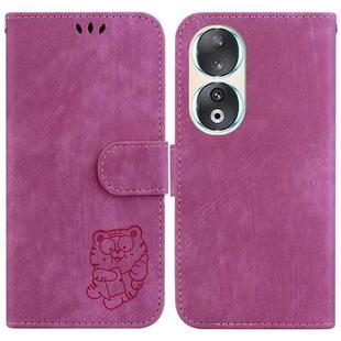 For Honor 90 Little Tiger Embossed Leather Phone Case(Rose Red)
