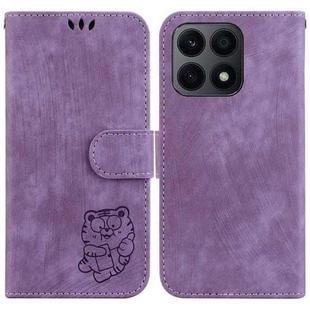 For Honor X8a Little Tiger Embossed Leather Phone Case(Purple)