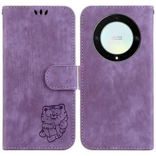 For Honor X9a Little Tiger Embossed Leather Phone Case(Purple)