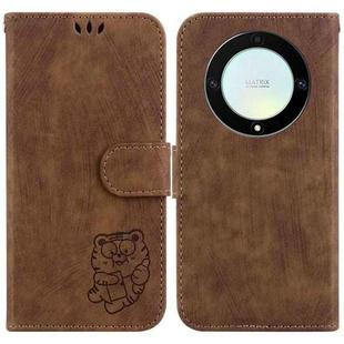 For Honor X9a Little Tiger Embossed Leather Phone Case(Brown)