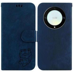 For Honor X9a Little Tiger Embossed Leather Phone Case(Dark Blue)