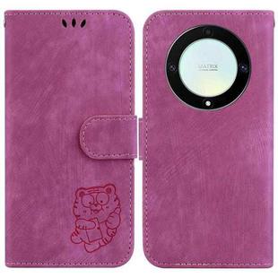 For Honor X9a Little Tiger Embossed Leather Phone Case(Rose Red)