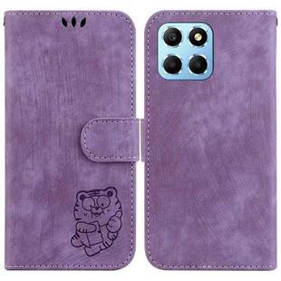 For Honor X8 5G Little Tiger Embossed Leather Phone Case(Purple)