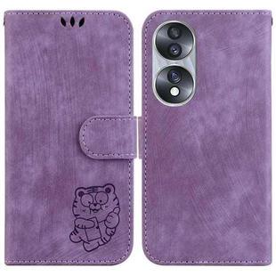 For Honor 70 Little Tiger Embossed Leather Phone Case(Purple)