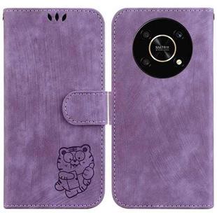 For Honor X9 Little Tiger Embossed Leather Phone Case(Purple)