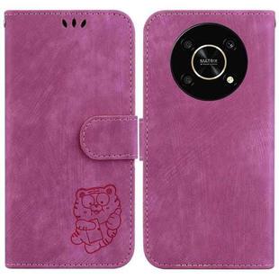 For Honor X9 Little Tiger Embossed Leather Phone Case(Rose Red)