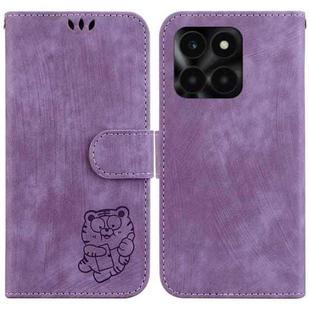 For Honor X6a Little Tiger Embossed Leather Phone Case(Purple)