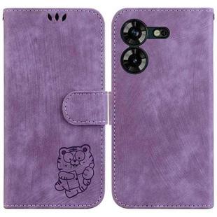 For Tecno Pova 5 Little Tiger Embossed Leather Phone Case(Purple)