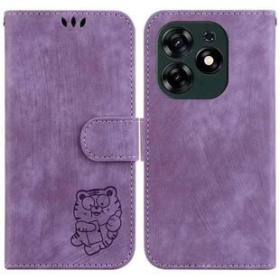 For Tecno Spark 10 Pro Little Tiger Embossed Leather Phone Case(Purple)