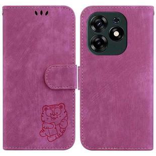 For Tecno Spark 10 Pro Little Tiger Embossed Leather Phone Case(Rose Red)