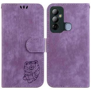 For Tecno Pop 6 Go Little Tiger Embossed Leather Phone Case(Purple)