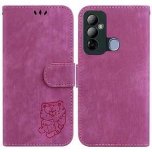 For Tecno Pop 6 Go Little Tiger Embossed Leather Phone Case(Rose Red)