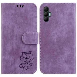 For Tecno Spark 8 Pro Little Tiger Embossed Leather Phone Case(Purple)