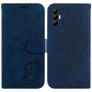 For Tecno Spark 8 Pro Little Tiger Embossed Leather Phone Case(Dark Blue)