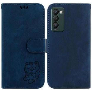 For Tecno Camon 18 / 18P Little Tiger Embossed Leather Phone Case(Dark Blue)