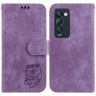 For Tecno Camon 18 Premier Little Tiger Embossed Leather Phone Case(Purple)