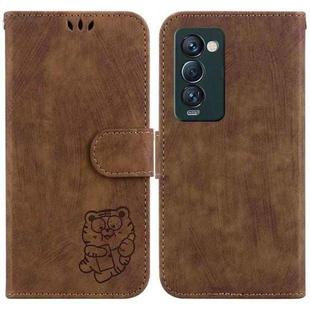 For Tecno Camon 18 Premier Little Tiger Embossed Leather Phone Case(Brown)