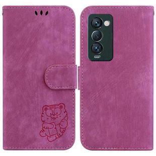 For Tecno Camon 18 Premier Little Tiger Embossed Leather Phone Case(Rose Red)