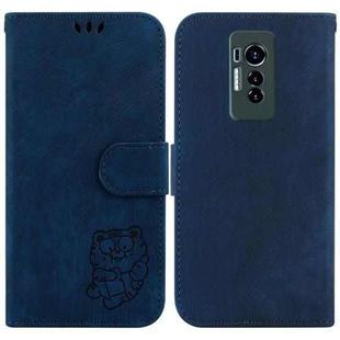 For Tecno Phantom X Little Tiger Embossed Leather Phone Case(Dark Blue)