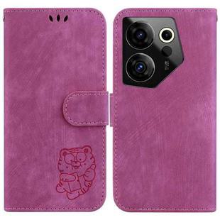 For Tecno Camon 20 Premier 5G Little Tiger Embossed Leather Phone Case(Rose Red)