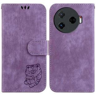 For Tecno Camon 30 Pro Little Tiger Embossed Leather Phone Case(Purple)