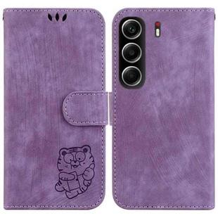 For Tecno Camon 40 Little Tiger Embossed Leather Phone Case(Purple)