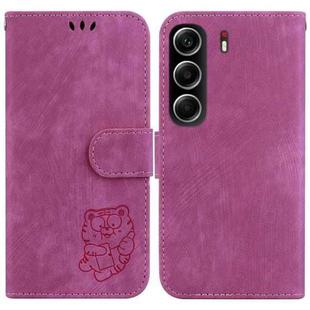 For Tecno Camon 40 Little Tiger Embossed Leather Phone Case(Rose Red)