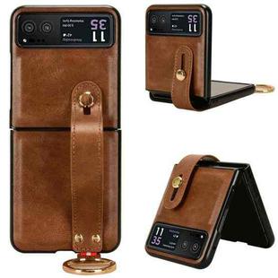 For Motorola Razr 40 Wristband Leather Back Phone Case(Brown)