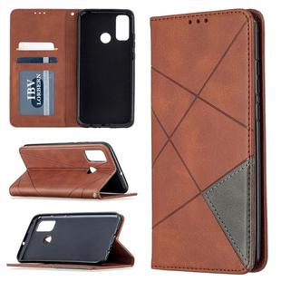 For Huawei P smart 2020 Rhombus Texture Horizontal Flip Magnetic Leather Case with Holder & Card Slots & Wallet(Brown)