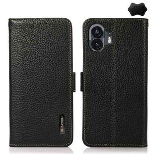 For Nothing Phone 2 KHAZNEH Side-Magnetic Litchi Genuine Leather RFID Phone Case(Black)