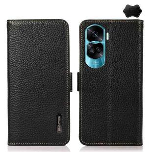 For Honor X50i 5G/90 Lite KHAZNEH Side-Magnetic Litchi Genuine Leather RFID Phone Case(Black)