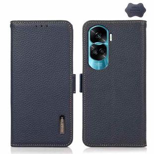For Honor X50i 5G/90 Lite KHAZNEH Side-Magnetic Litchi Genuine Leather RFID Phone Case(Blue)