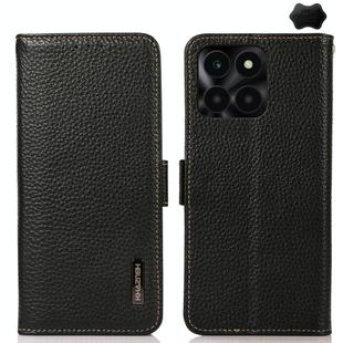 For Honor X6A KHAZNEH Side-Magnetic Litchi Genuine Leather RFID Phone Case(Black)