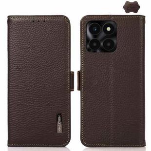 For Honor X6A KHAZNEH Side-Magnetic Litchi Genuine Leather RFID Phone Case(Brown)