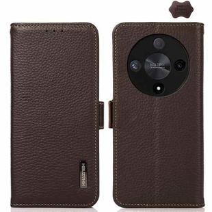 For Honor X9B KHAZNEH Side-Magnetic Litchi Genuine Leather RFID Phone Case(Brown)