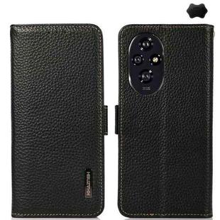 For Honor 200 Pro KHAZNEH Side-Magnetic Litchi Genuine Leather RFID Phone Case(Black)