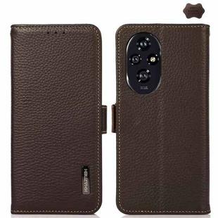 For Honor 200 Pro KHAZNEH Side-Magnetic Litchi Genuine Leather RFID Phone Case(Brown)