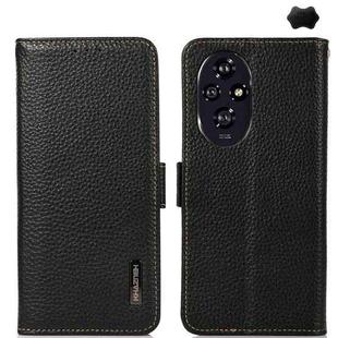For Honor 200 KHAZNEH Side-Magnetic Litchi Genuine Leather RFID Phone Case(Black)