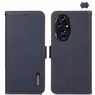 For Honor 200 KHAZNEH Side-Magnetic Litchi Genuine Leather RFID Phone Case(Blue)