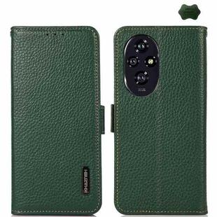 For Honor 200 KHAZNEH Side-Magnetic Litchi Genuine Leather RFID Phone Case(Green)