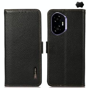 For Honor 400 KHAZNEH Side-Magnetic Litchi Genuine Leather RFID Phone Case(Black)