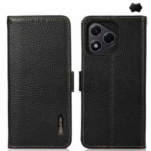 For Honor 400 Lite KHAZNEH Side-Magnetic Litchi Genuine Leather RFID Phone Case(Black)