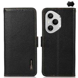 For Honor 400 Pro Global 160.8mm KHAZNEH Side-Magnetic Litchi Genuine Leather RFID Phone Case(Black)