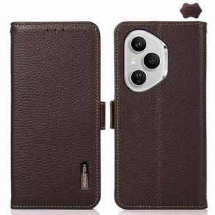 For Honor 400 Pro Global 160.8mm KHAZNEH Side-Magnetic Litchi Genuine Leather RFID Phone Case(Brown)