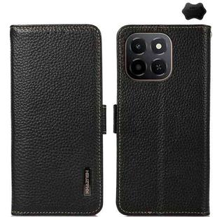 For Honor X6C 4G KHAZNEH Side-Magnetic Litchi Genuine Leather RFID Phone Case(Black)