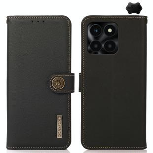 For Honor X6A KHAZNEH Custer Genuine Leather RFID Phone Case(Black)